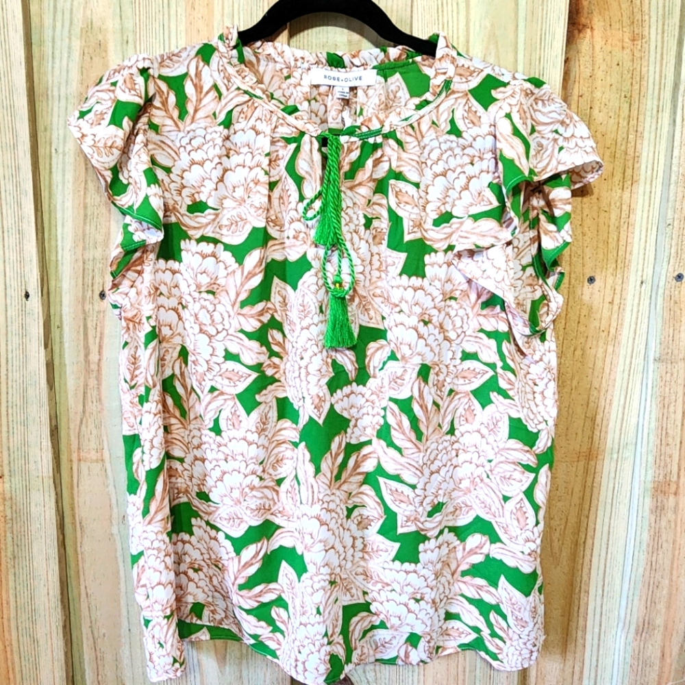 Floral Green and Cream Top